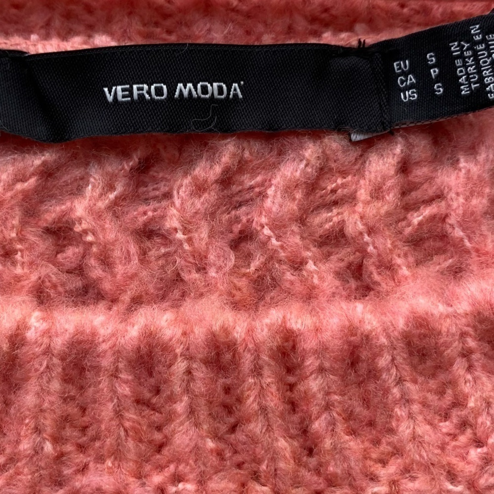 Vero Moda Size S Freja Balloon Sleeve Crewneck Chunky Knit Sweater Geranium Pink - Picture 6 of 10
